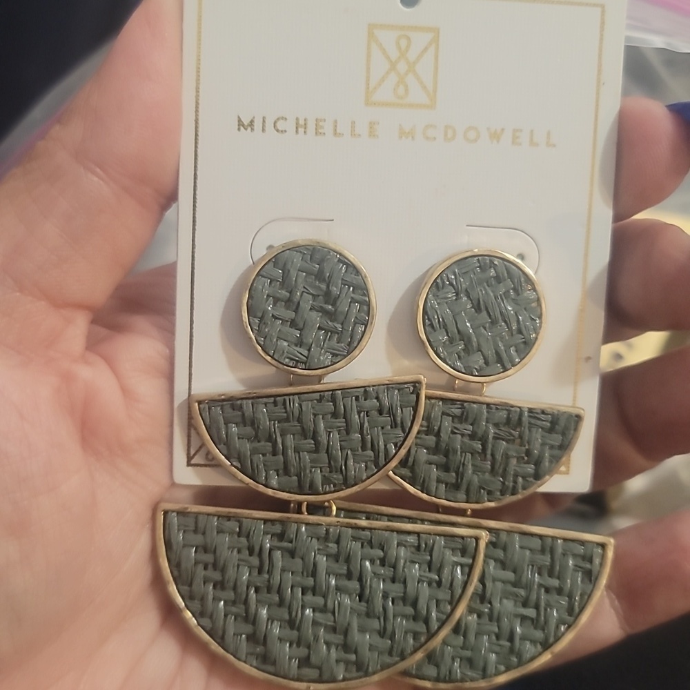 MICHELLE MCDOWELL Dangling geometric shapes bske weave metallic pierced earrings